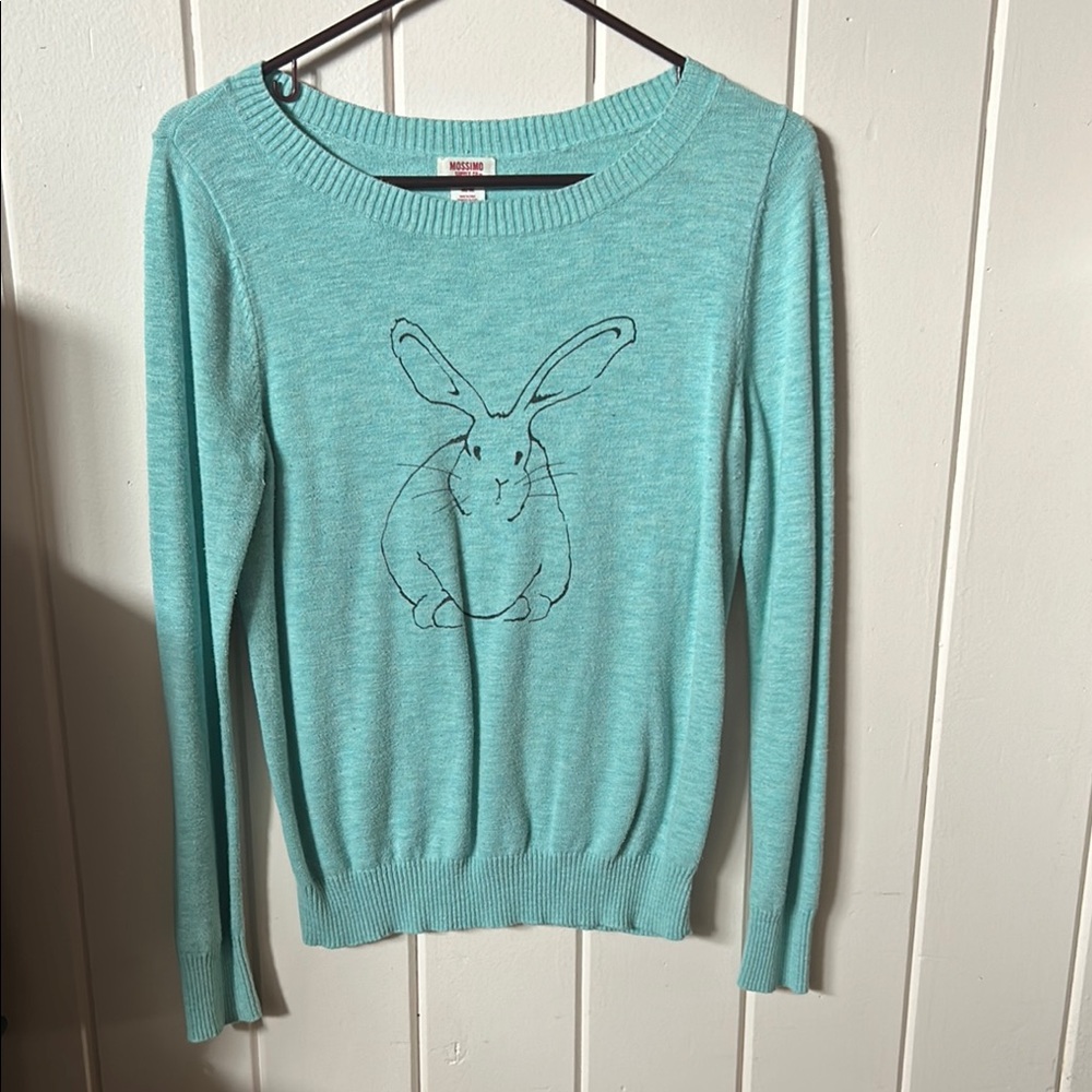 Mossimo Supply Co. Aqua Sweater with Bunny Design